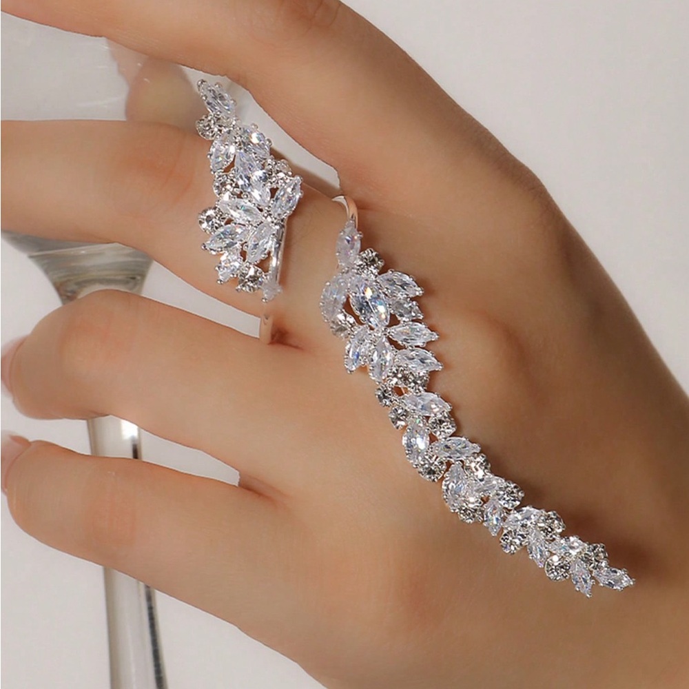 Elegant Silver Crystal Leaf Jewelry Set
